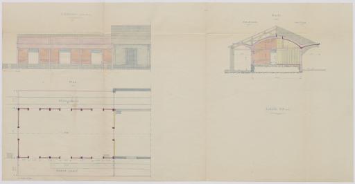 Gare de Luçon. Modification et extension d'aménagements. Allongement de la halle PV : élévation, plan, profil, 29 juillet 1927.